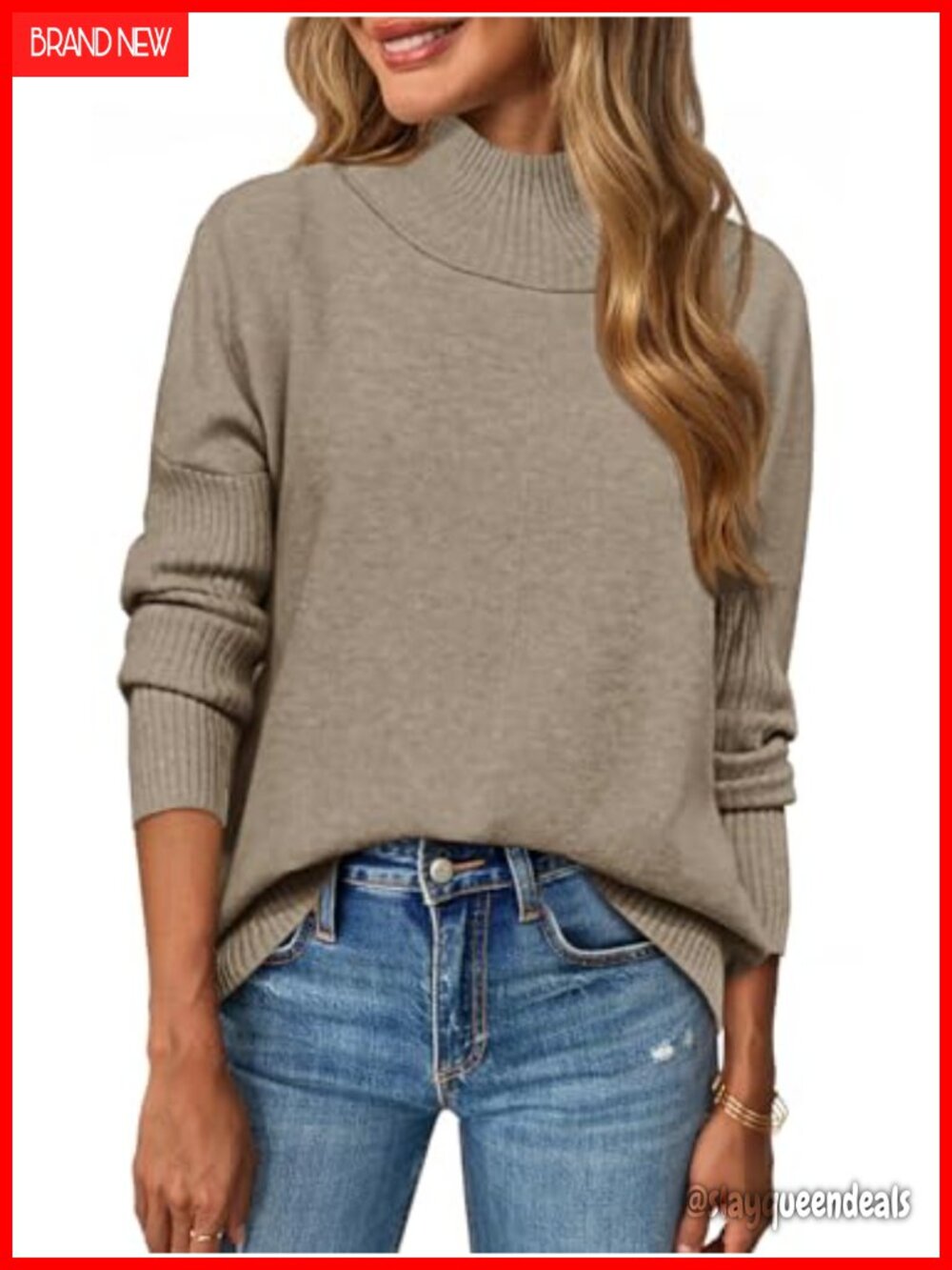 Womens Mock Neck Batwing Sleeve Ribbed Knit Pullover Sweater Fall Winter